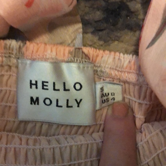 Hello Molly Beautiful floral peachy pink Dress S or U S 4 Smocked bottom/tie bak - Picture 5 of 10